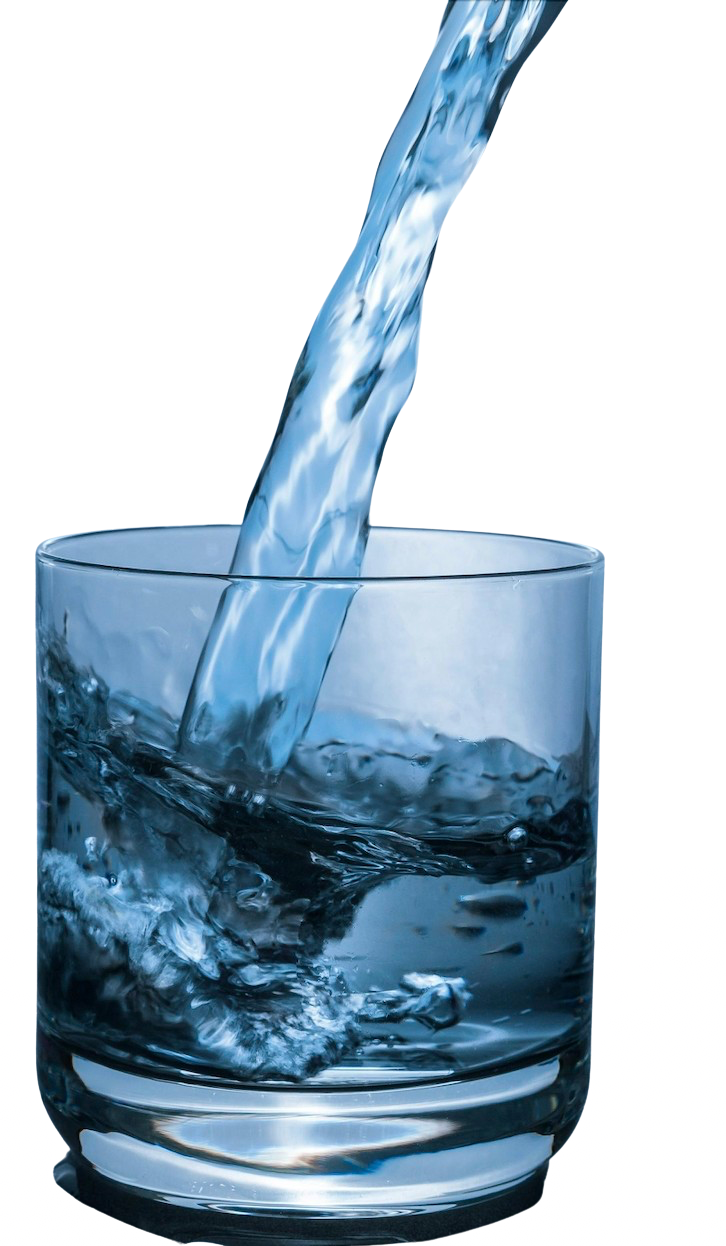 Water is being poured into a glass on a white background