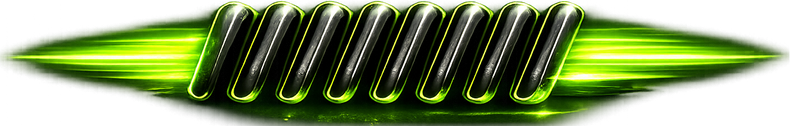 Neon green and black stylized logo with a glowing horizontal bar and central dark stripes
