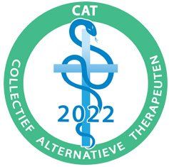 Een logo voor een slang en een kruis in een groene cirkel.