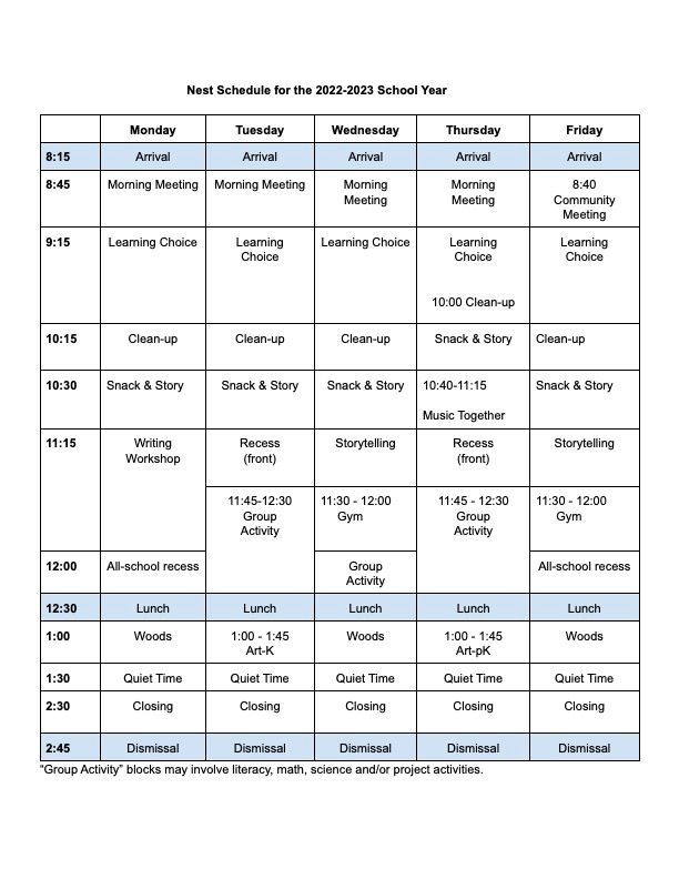 nest schedule