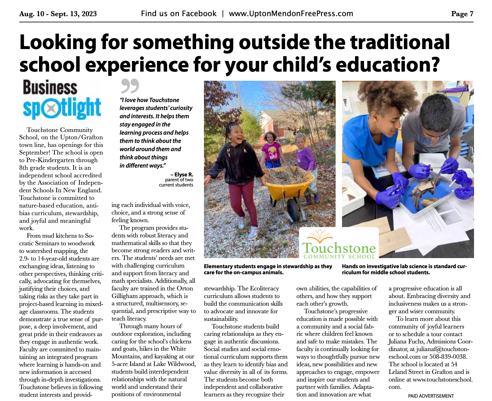 touchstone in the news upton