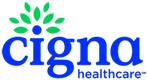 Cigna Healthcare logo in blue and green with a green leaf-like icon above the wordmark