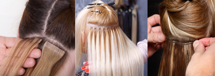 tape-in hair extensions, fusion hair extensions, weft hair extensions