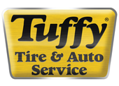 Logo for Tuffy Tire & Auto Service, black and yellow colors.