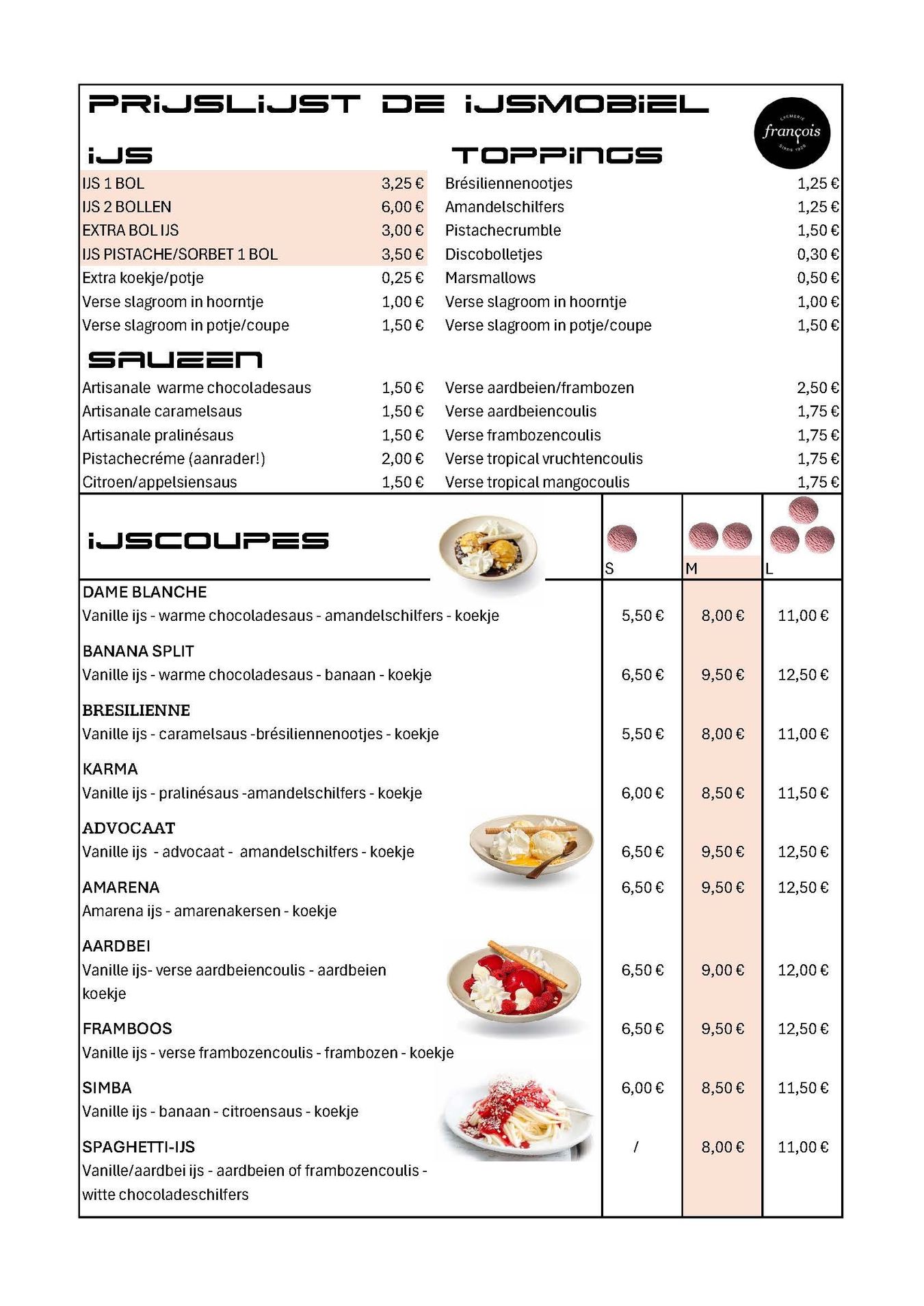 Menu De Ijsmobiel Cremerie François