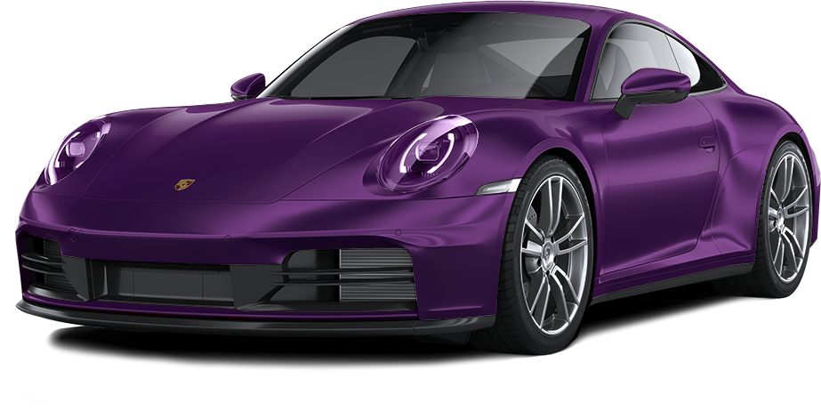 A purple Porsche 911 sports car, angled slightly towards the viewer.