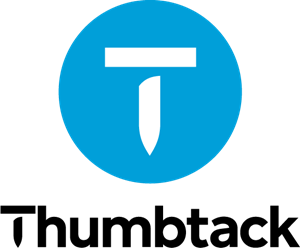 The logo for thumbtack is a blue circle with a white t in it
