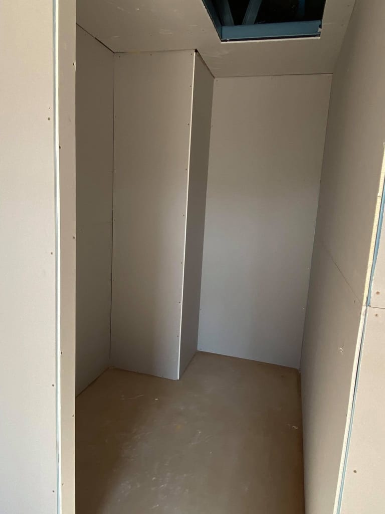 this is a walk in robe that has just had the plaster sheet put up in a job in bendigo
