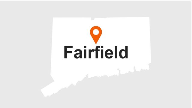 Map of Connecticut with an orange marker pointing to Fairfield.