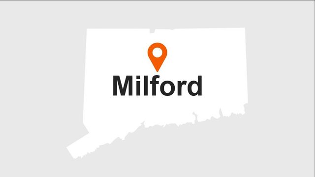 Map of Connecticut with a marker indicating Milford's location.