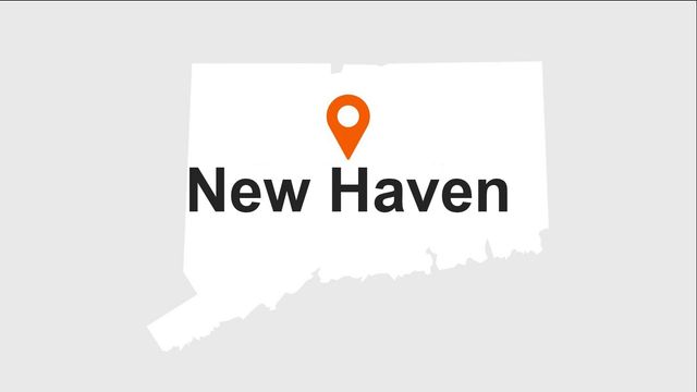 Map of Connecticut, marker pinpoints New Haven.