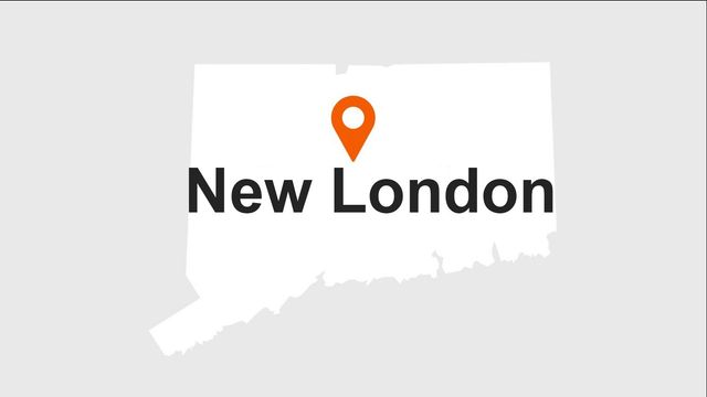 Map of Connecticut with a marker indicating the location of New London.