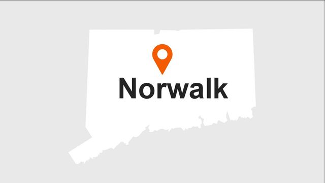 Map of Connecticut with a location marker on Norwalk.