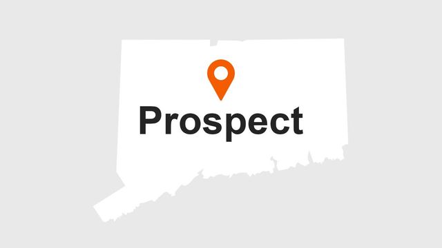 Map of Connecticut with an orange location pin over the town of Prospect.