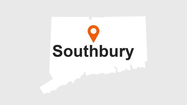 Map of Connecticut highlighting Southbury with an orange location marker.