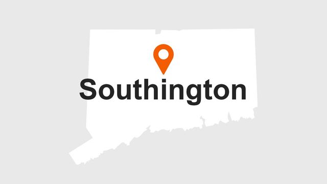 Map of Connecticut with an orange marker pin indicating the town of Southington.