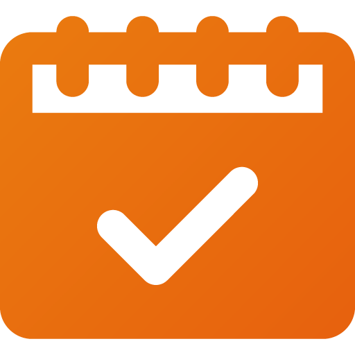 Orange calendar icon with a white check mark.