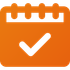 Orange calendar icon with a white check mark.