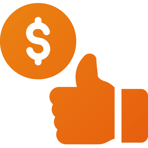 Orange thumbs up next to a dollar coin, symbolizing approval of money.