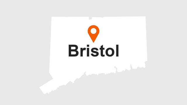 Map of Connecticut with a marker indicating Bristol.