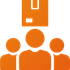 Orange illustration of a box above three people, likely representing teamwork or a delivery.