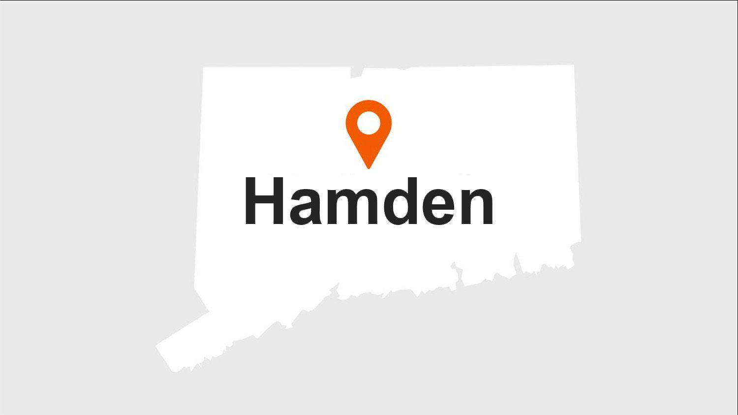 Map of Connecticut with a marker indicating the location of Hamden.