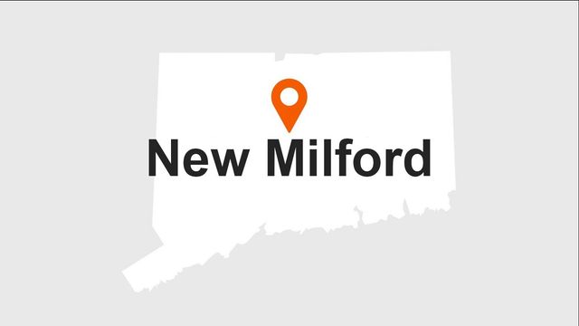 Map of Connecticut with a marker indicating the location of New Milford.