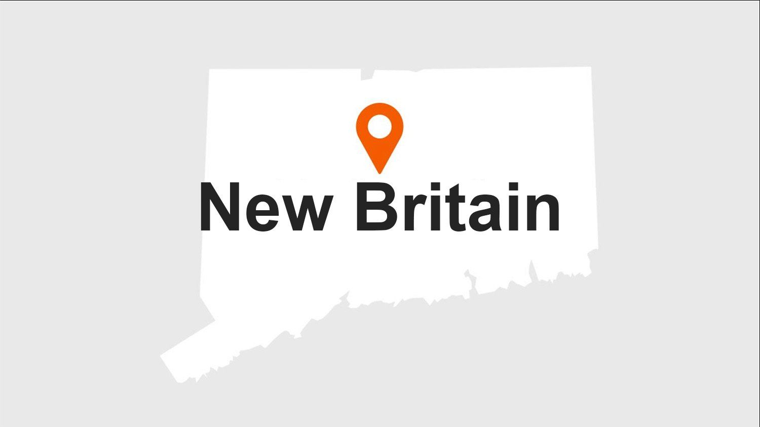 Map of Connecticut with a marker indicating the location of New Britain.