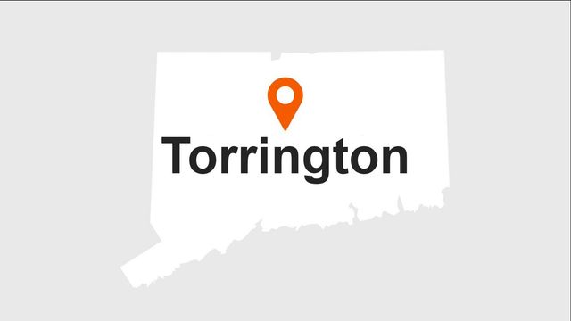Map of Connecticut with Torrington highlighted by an orange location marker.
