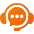 Orange headset icon with speech bubble and three dots.