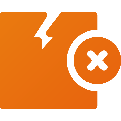 Broken box icon with an "X" mark, orange.