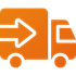 Orange delivery truck with a white arrow.