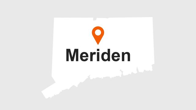 Map of Connecticut highlighting Meriden with an orange location marker.