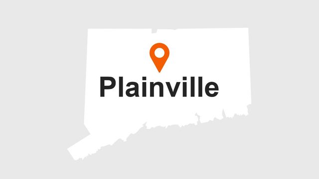 Map of Connecticut with a marker indicating Plainville.