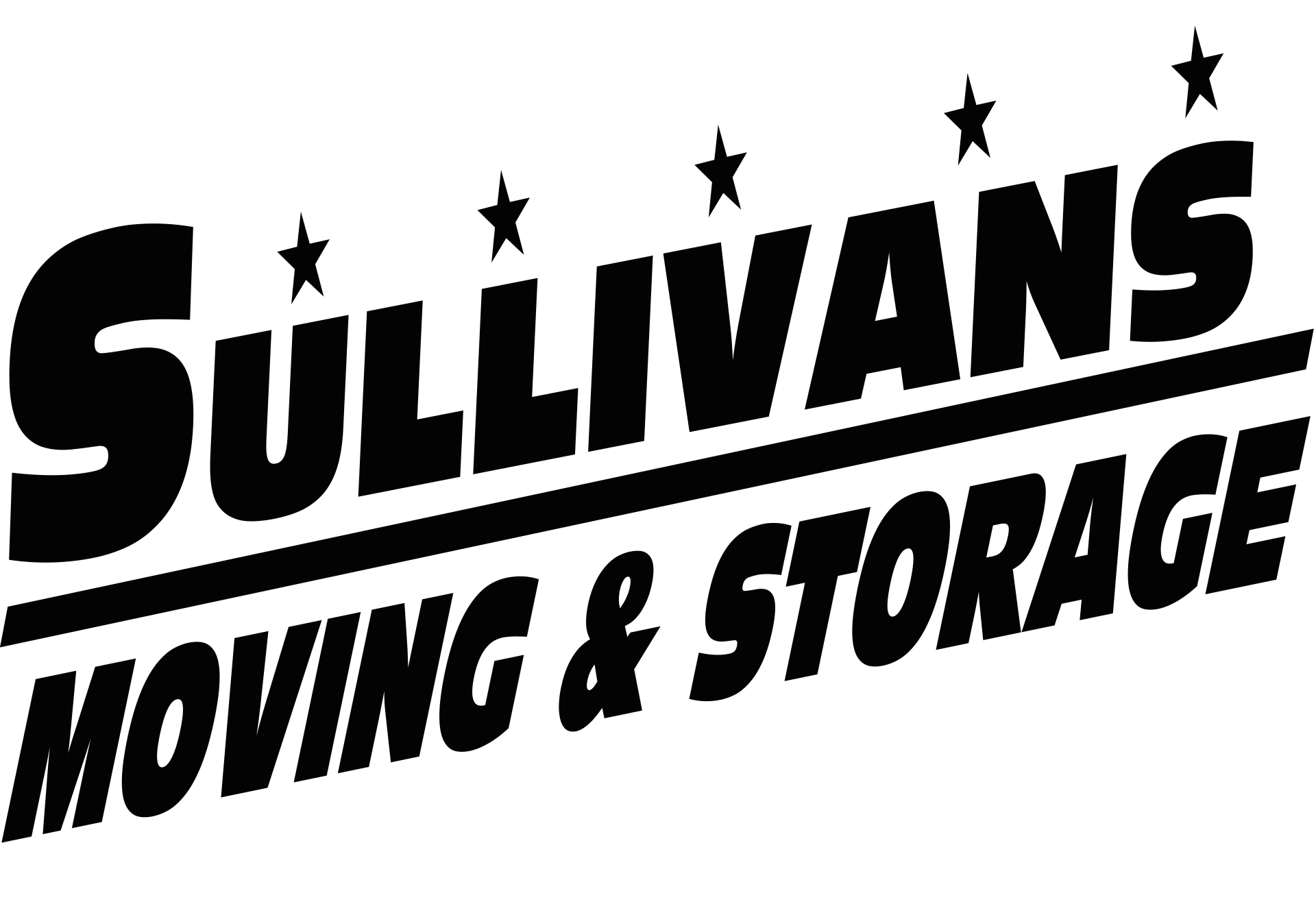 Sullivan's Moving & Storage logo, black text on white background. Stars above the word