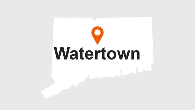 Map of Connecticut with a marker indicating Watertown.