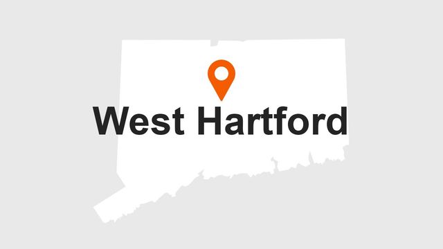 Map of Connecticut with a marker indicating West Hartford.