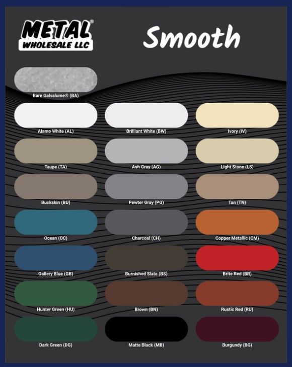 A brochure for metal wholesale llc shows a variety of colors.