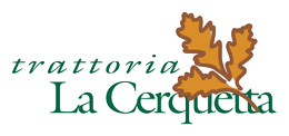 Trattoria La Cerqueta logo with green text and an orange oak leaf