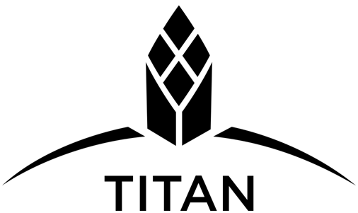 Un logo noir représentant un épi de blé stylisé centré au-dessus d'une courbe horizontale sinueuse, avec le texte « TITAN » en dessous.