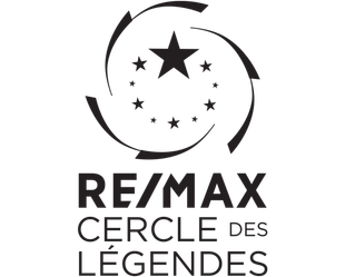 Logo RE/MAX Cercle des Légendes : une grande étoile entourée d’étoiles plus petites et de lignes courbes, avec du texte noir en dessous.