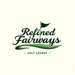 Refined Fairways Golf Lounge logo in dark green script with a flag and golf-themed swoosh on a light background
