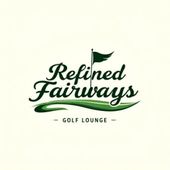 Refined Fairways Golf Lounge logo in dark green script with a flag and golf-themed swoosh on a light background