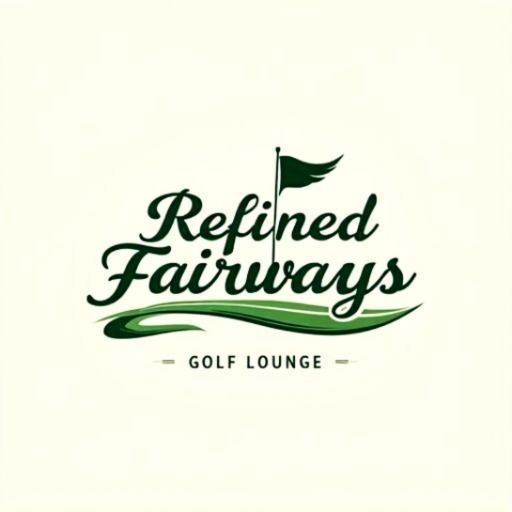 Refined Fairways Golf Lounge logo in dark green script with a flag and golf-themed swoosh on a light background