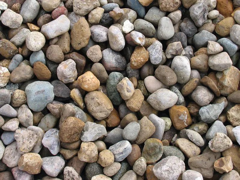 Close-up of assorted small pebbles and rocks in gray, tan, brown, and white tones