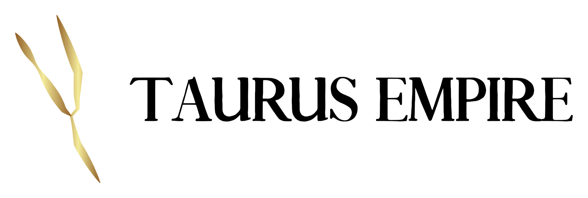 Logo with gold-colored, abstract leaf design on the left, and text 