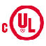 Red and black UL certification logo with surrounding circular letters on a white background