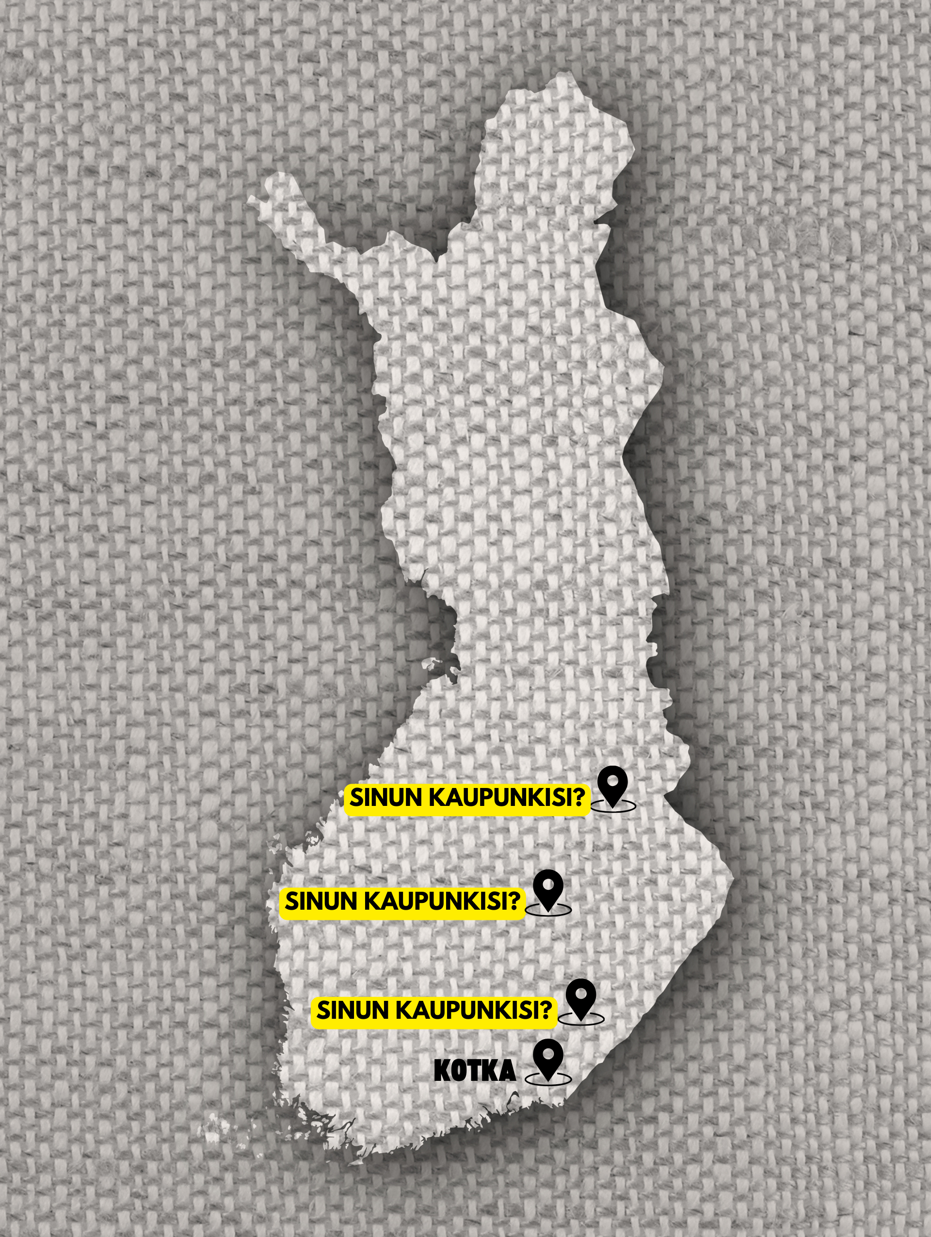 Suomen kartta, johon on merkattu