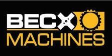 Ein Logo für Beckx-Maschinen mit einem Zahnrad auf schwarzem Hintergrund.