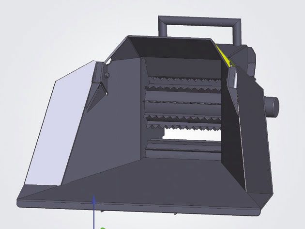 Ein 3D-Modell eines schwarzen Objekts mit einem Griff